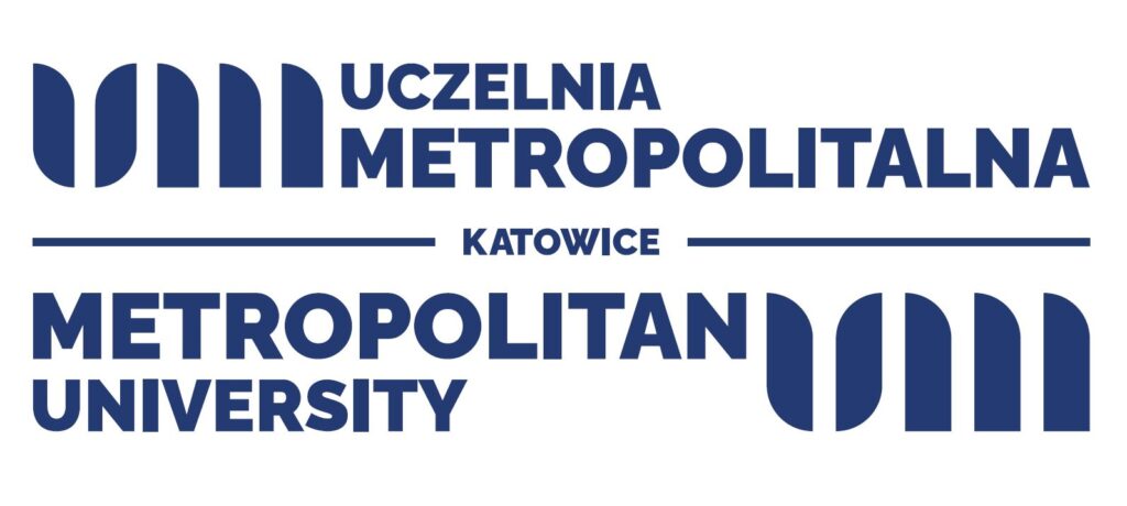 Logo Uczelni Metropolitalnej z angielską wersją językową