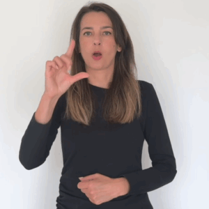 tłumacz PJM Obraz przedstawiający kobietę - tłumacza Polskiego Języka Migowego